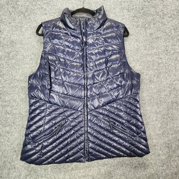 Talbots Womans Navy‎ Quilted Down Puffer Vest Zip Pockets Womans Size Large - Picture 1 of 9